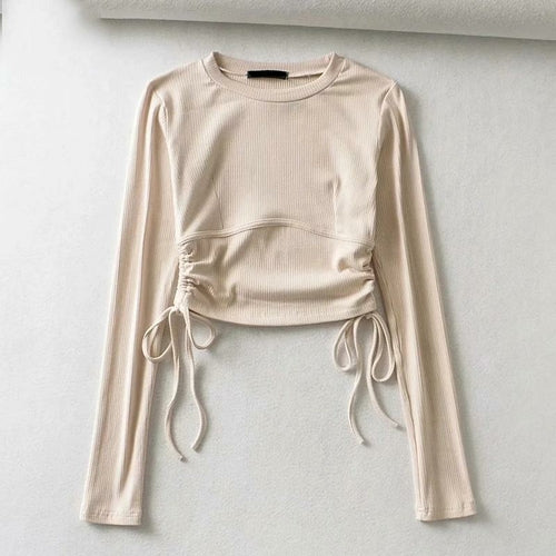 Elegant Ribbed Knitted Long Sleeve T-shirt