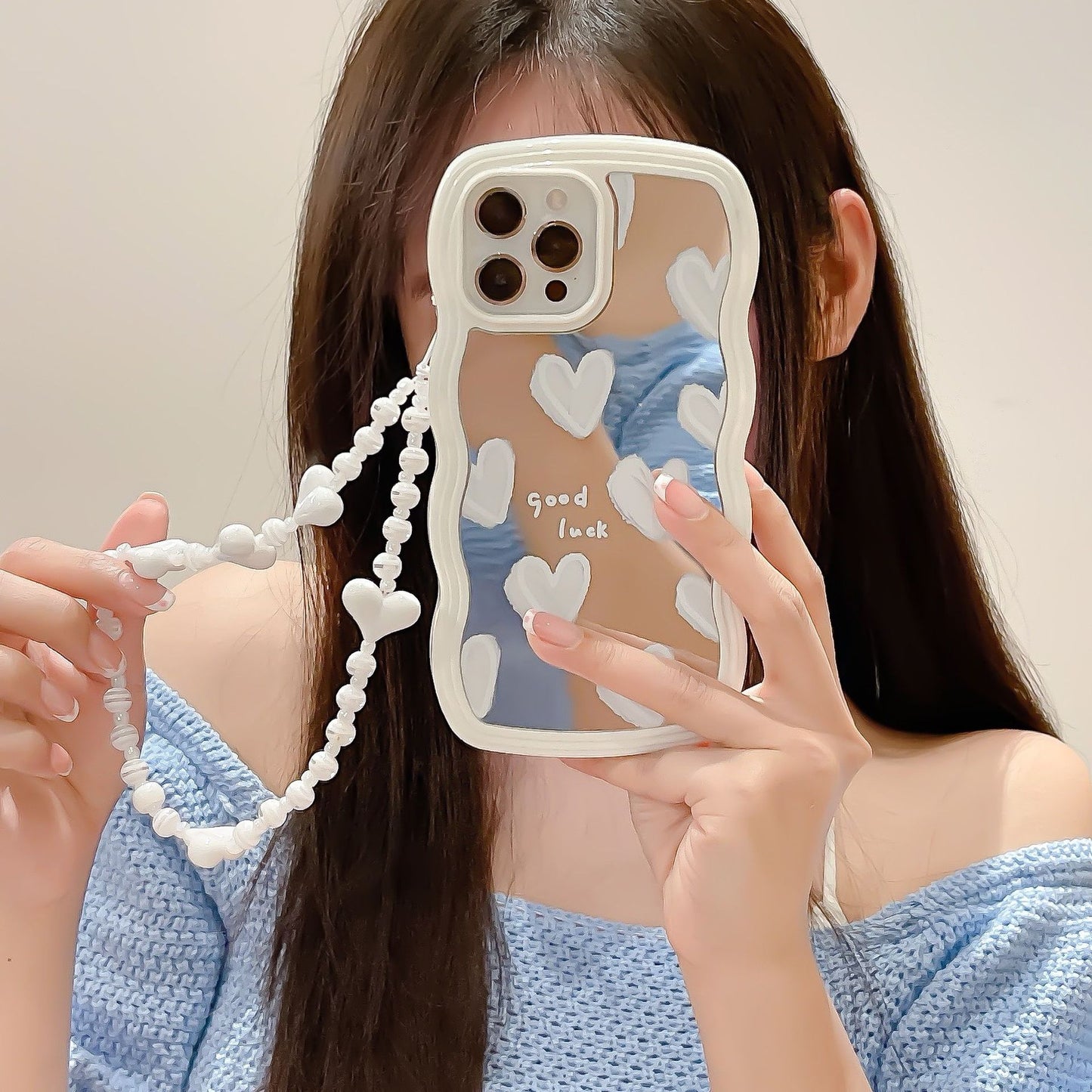 Twisted Edge Mirror White Love Mobile Phone Case Wave