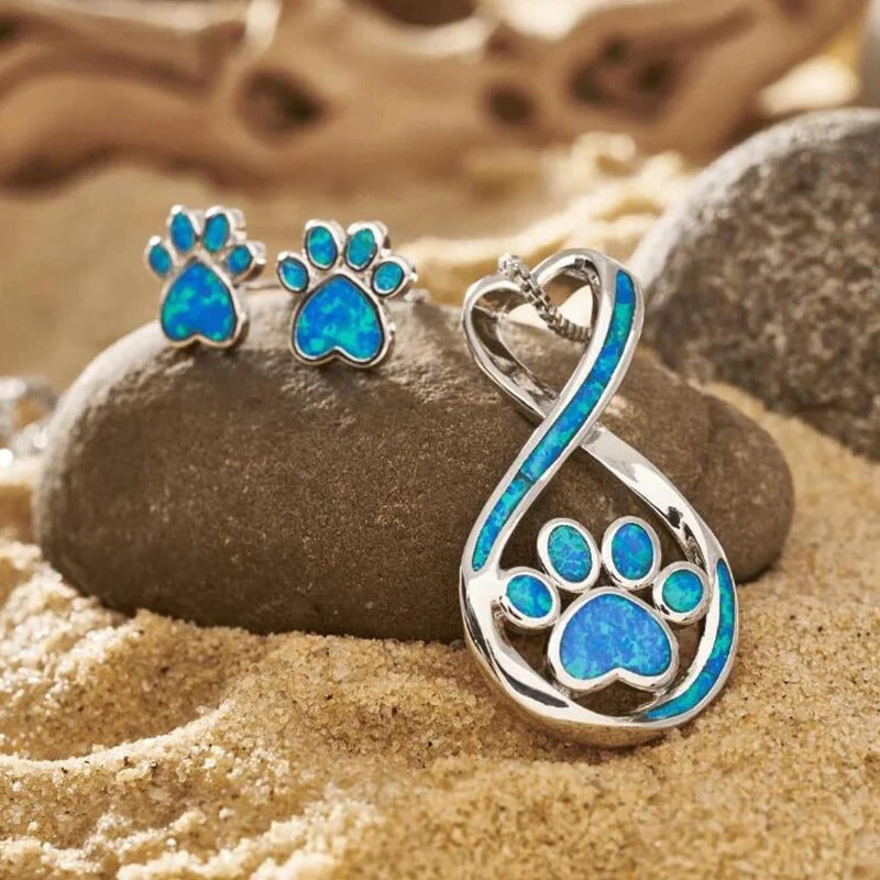 Paw Print Necklace And Earrings