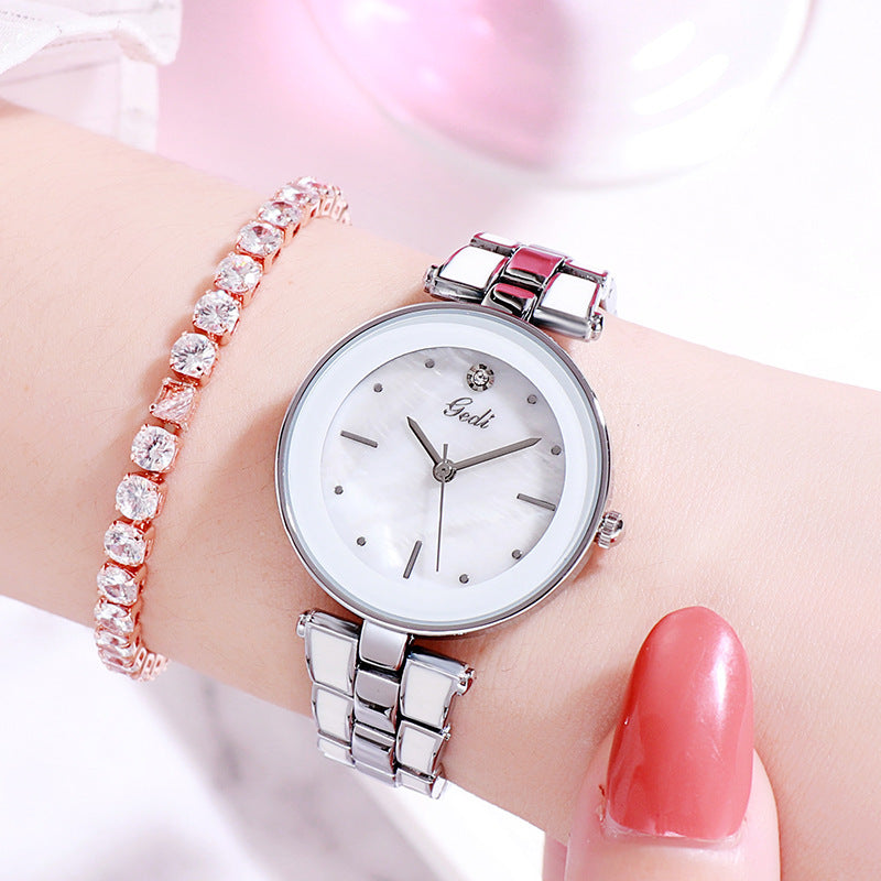 New Elegant Steel Strap Women's Watch Korean Style Trendy Student White Quartz Watch