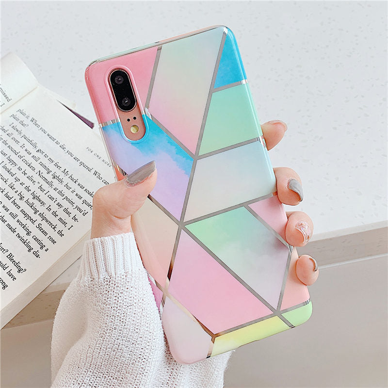 Electroplating geometric phone case