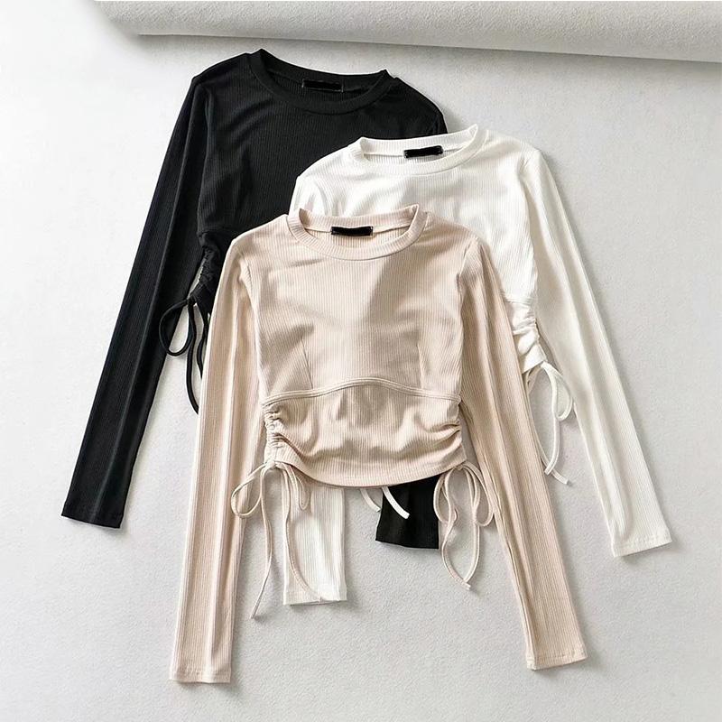 Elegant Ribbed Knitted Long Sleeve T-shirt