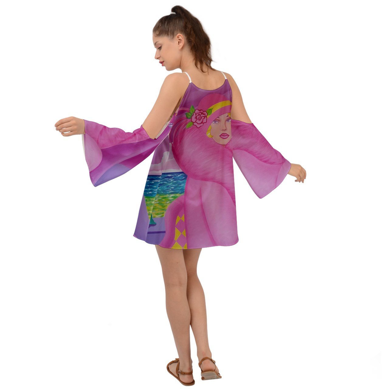 Palm Beach Winter Ladies Kimono Sleeves Womens Boho Dress drop sleeve