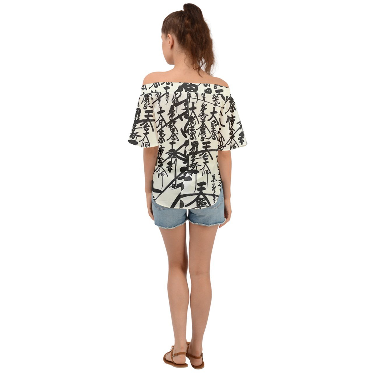 Oriental Design Off Shoulder Short Sleeve Top Sharon Tatem Fashion