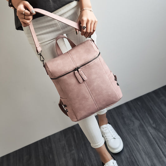 Simple Style Backpack Women Leather Backpacks For Teenage Girls School Bags Fashion Vintage Solid Black Shoulder Bag Youth XA568