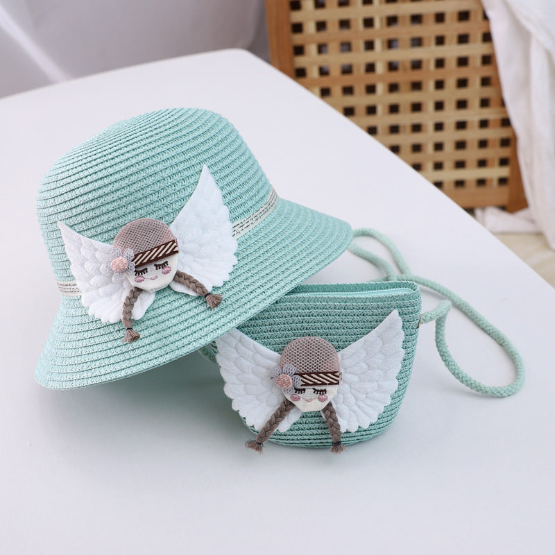 Children's straw hat bag set