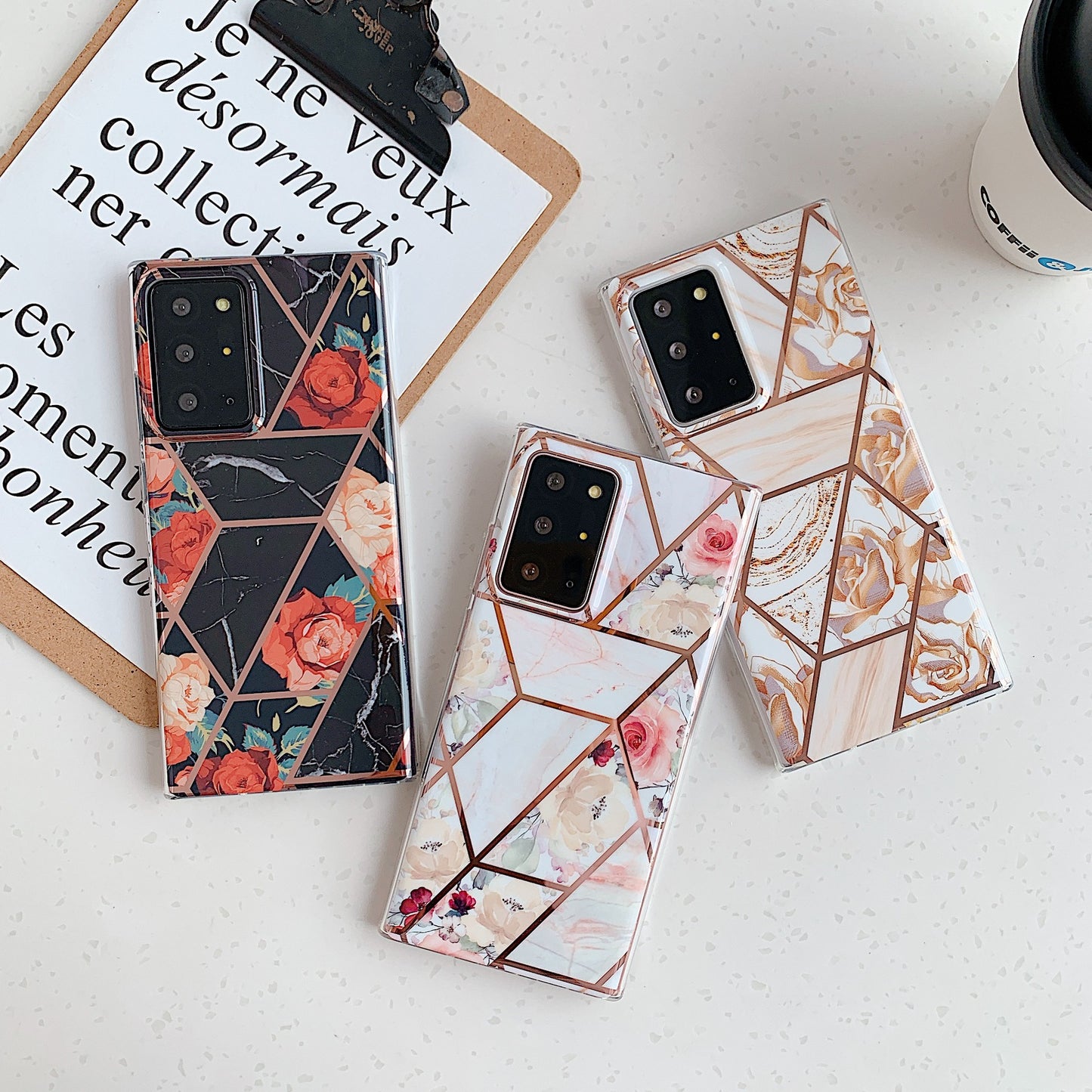 Marble Mosaic Rhombus Flower Silicone Phone Case