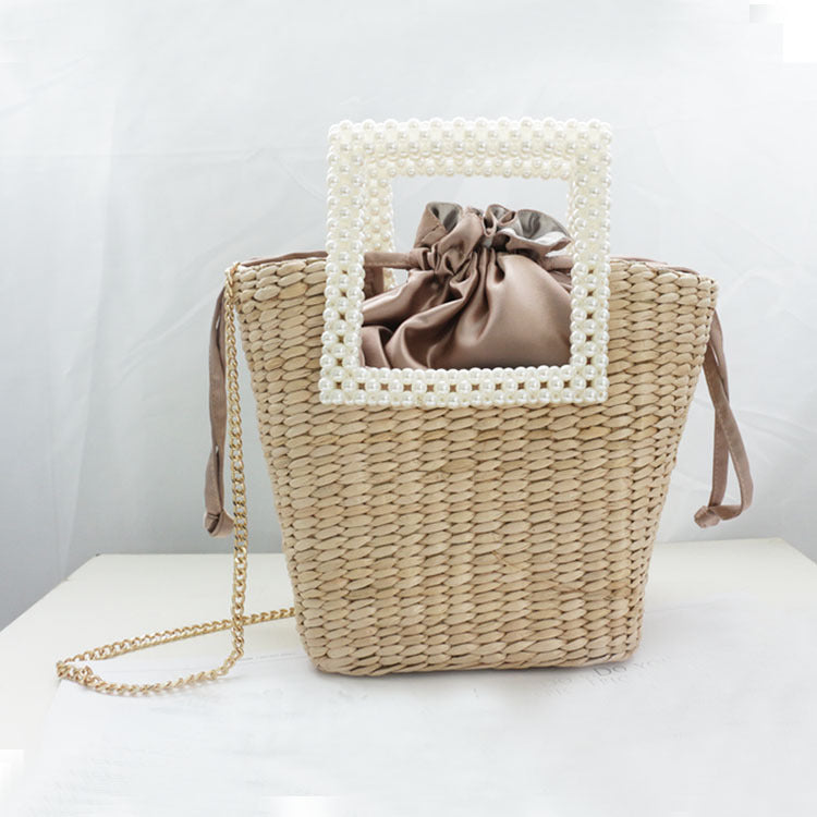 New Pearl Fashion Straw Bag Hand-Woven Shoulder Bag Seaside Vacation Designer Handbag Famous Brand Women Bags