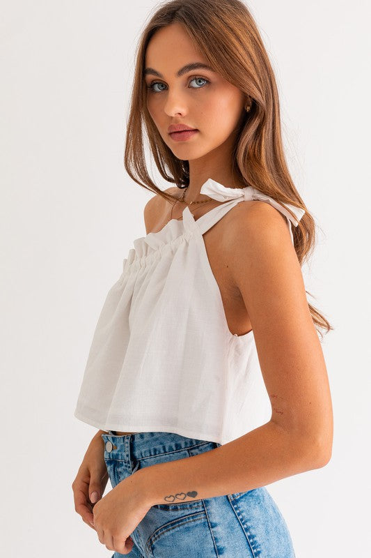 ASYMMETRICAL RUFFLE CROP TOP