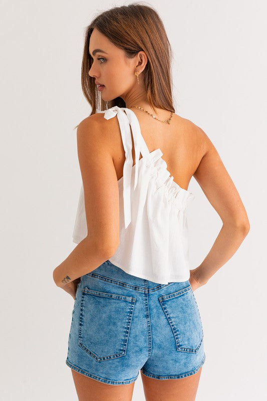 ASYMMETRICAL RUFFLE CROP TOP