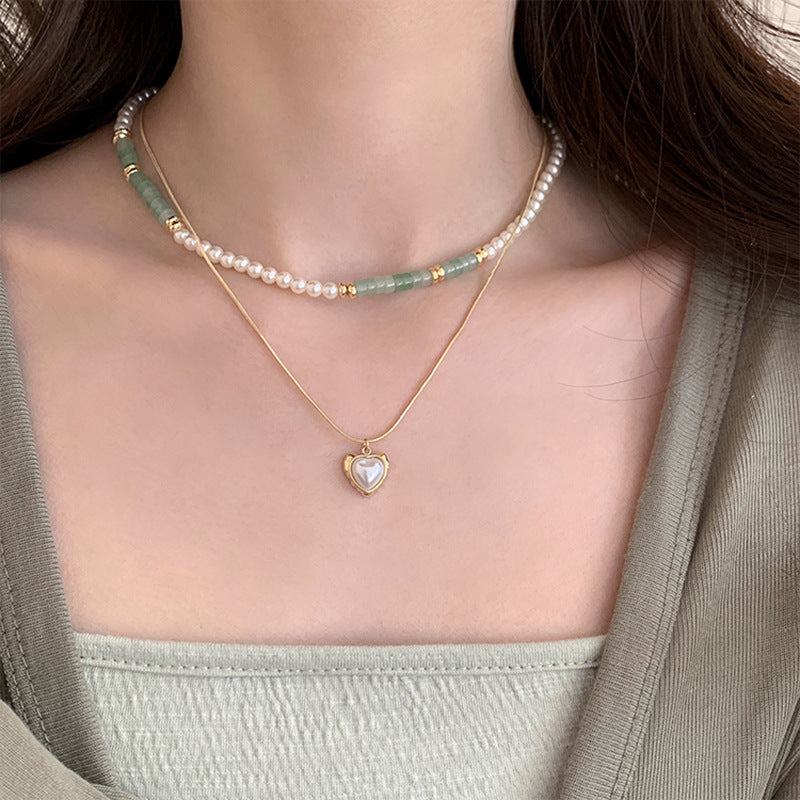 Real Gold Plating New Chinese Jade Love Pearl Double-layer Necklace