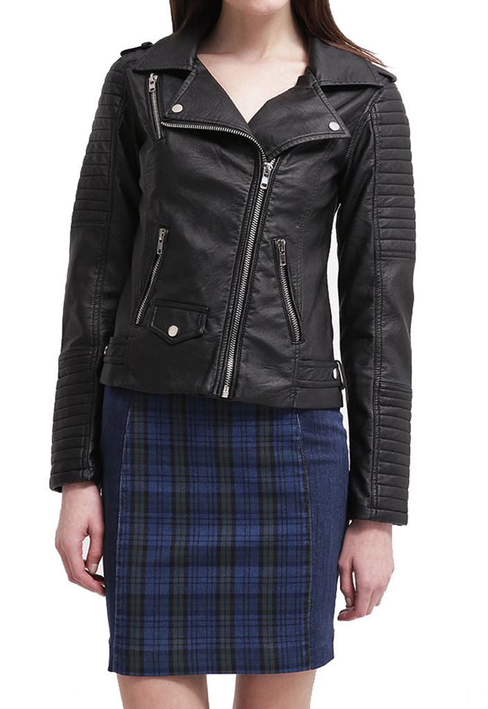 Women Real Lambskin Leather Biker Jacket KW028