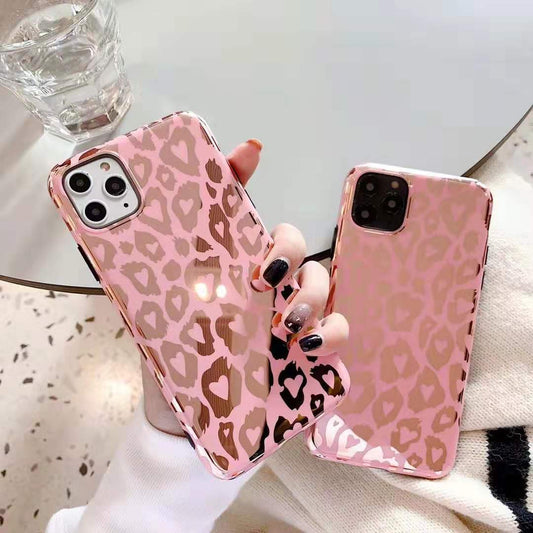 Compatible with Apple , Pink electroplating leopard print phone case