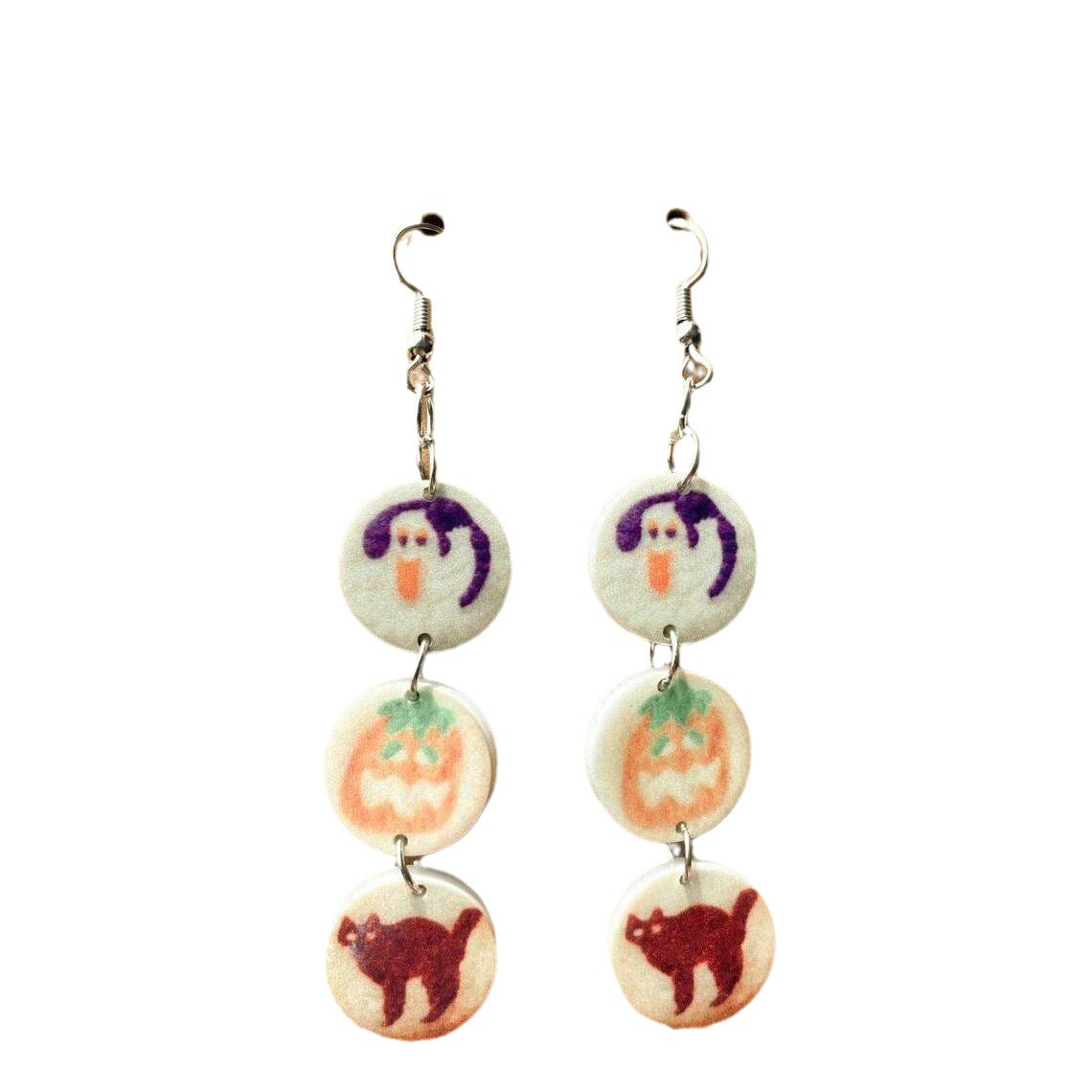 Acrylic Halloween Pumpkin Ghost Cat Element Earrings