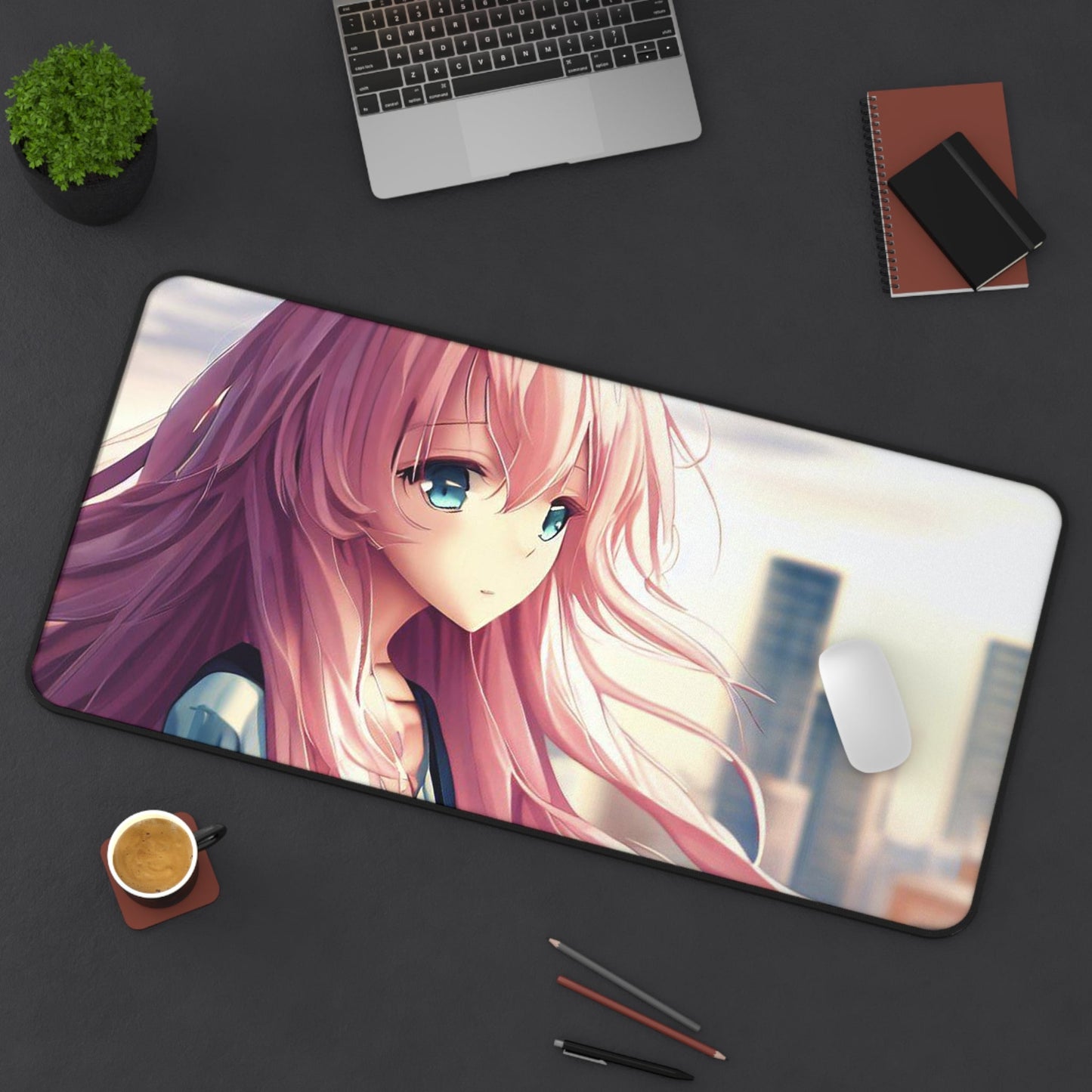 Pink Hair Anime Girl Desk Mat