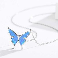 Silver Opal Butterfly Necklace