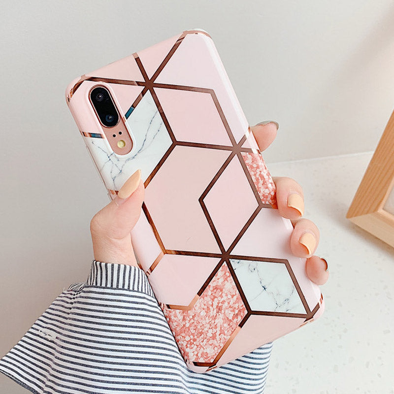 Electroplating geometric phone case