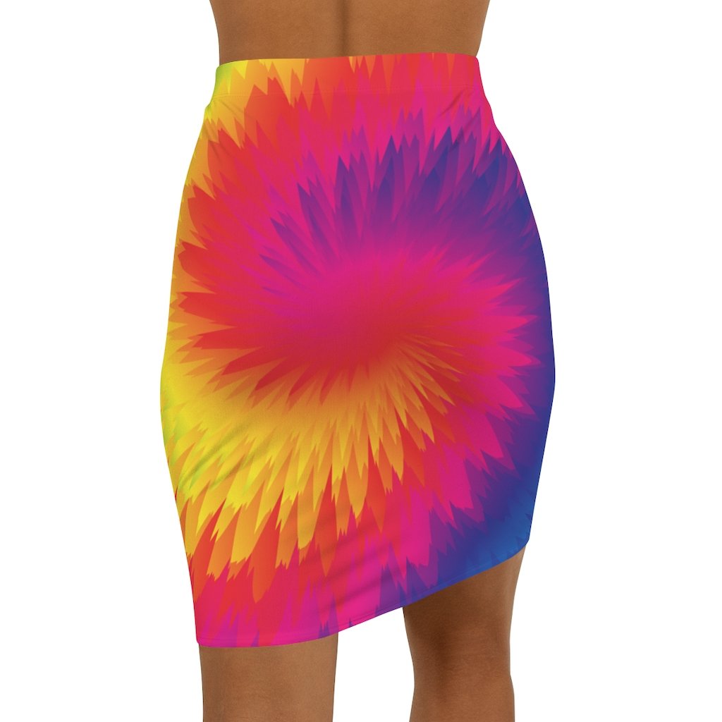 Womens Pencil Skirt, Tie Dye Rainbow Stretch Mini