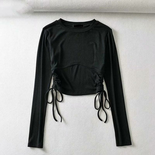 Elegant Ribbed Knitted Long Sleeve T-shirt