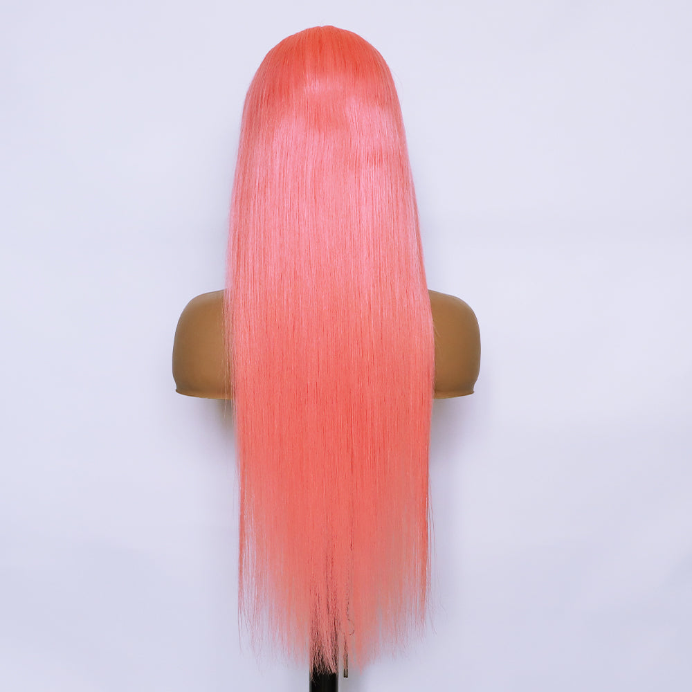 Human Hair 13x4 Front Lace Light Pink Straight Stripe Wig Headband