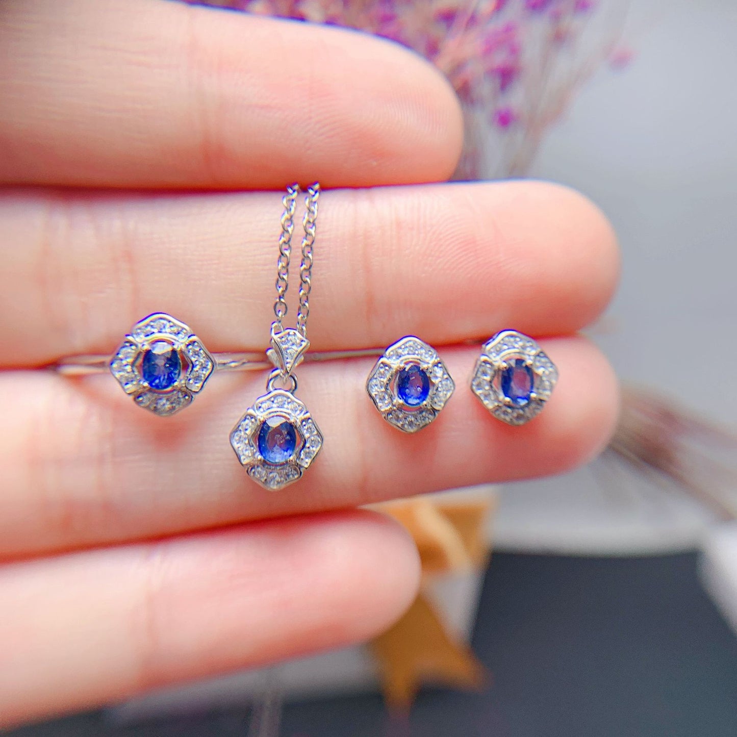 Lankan Sapphire Jewelry Set