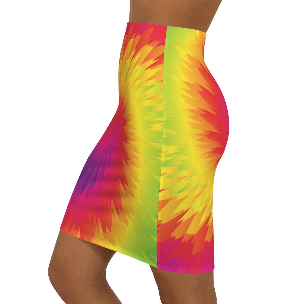 Womens Pencil Skirt, Tie Dye Rainbow Stretch Mini