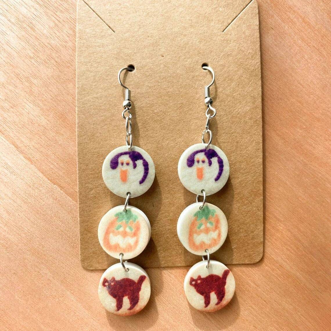 Acrylic Halloween Pumpkin Ghost Cat Element Earrings