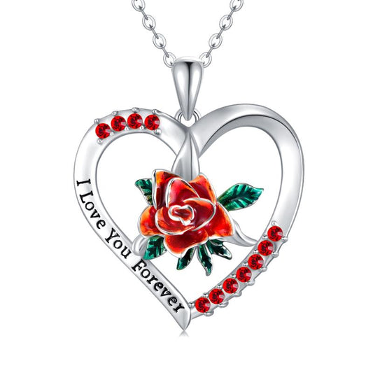 I Love You Forever Rose Flower Necklace