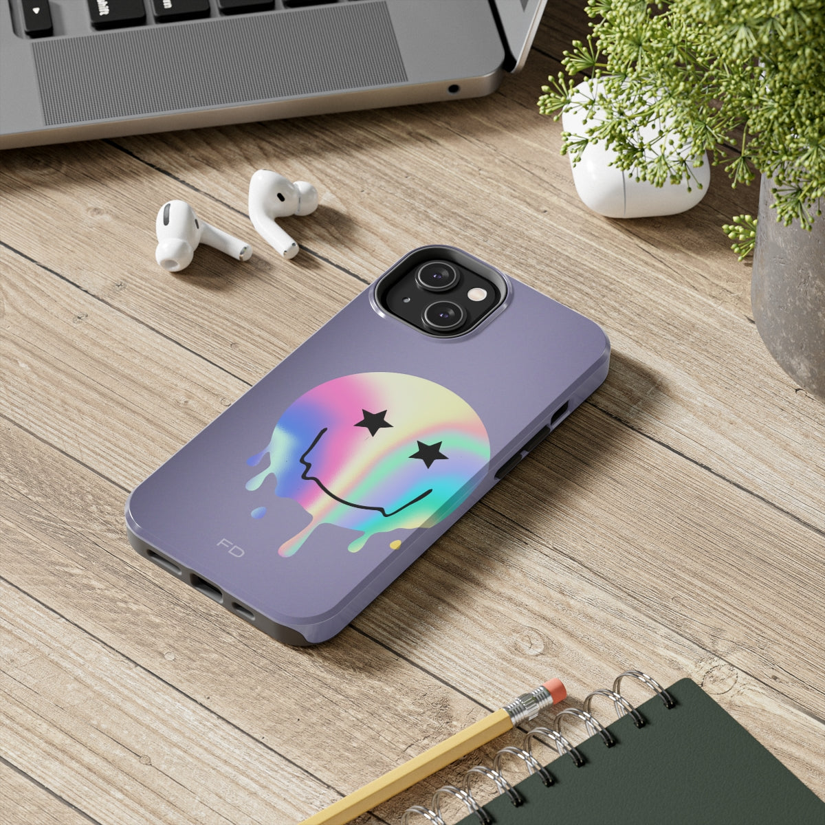 Happy Face with Stars Tough Case for iPhone with Wireless Charging