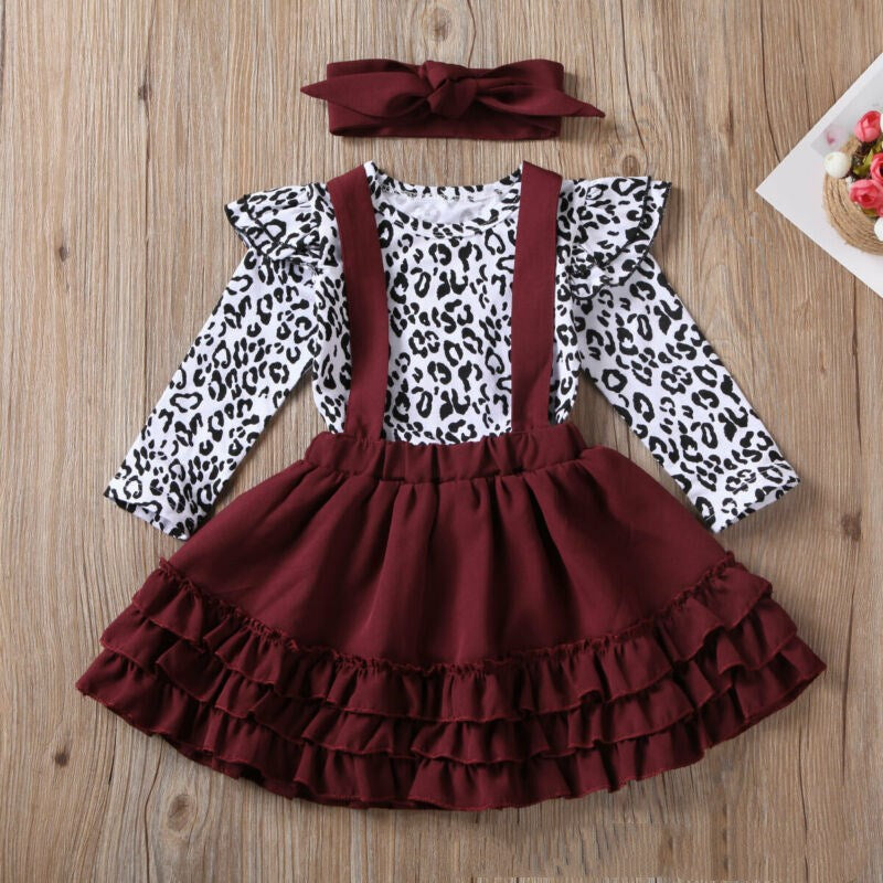 Leopard Print Children's Romper Strap Lace Skirt Girls Set