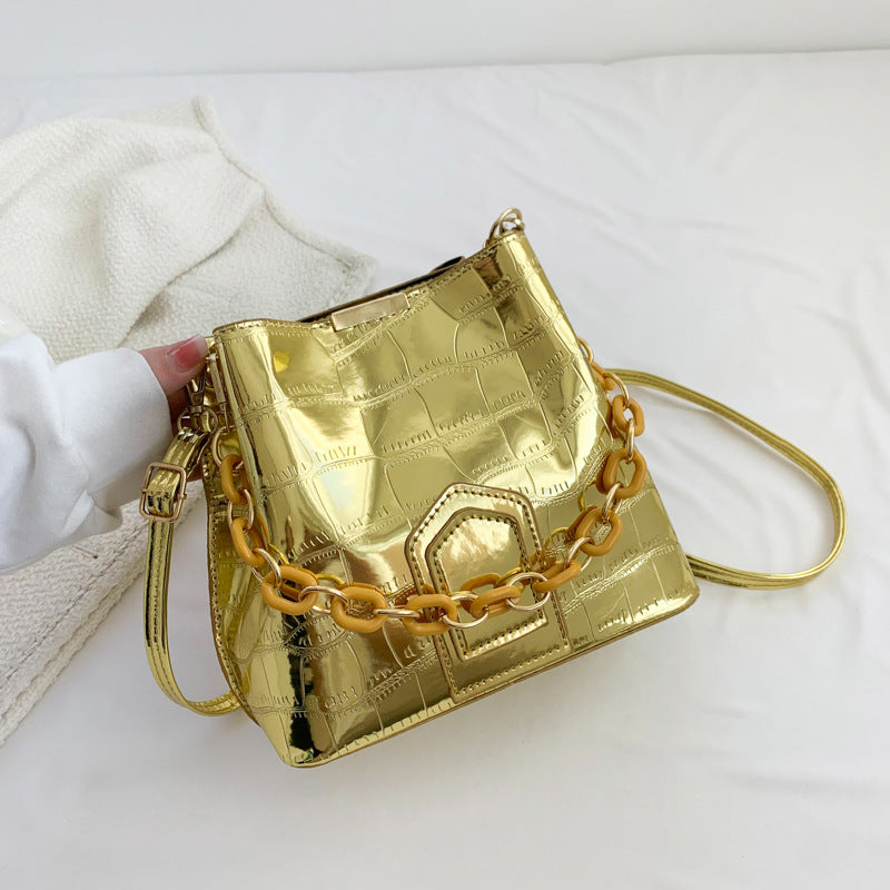 Laser Chain Handbag Large Capacity Crossbody Bucket Bag