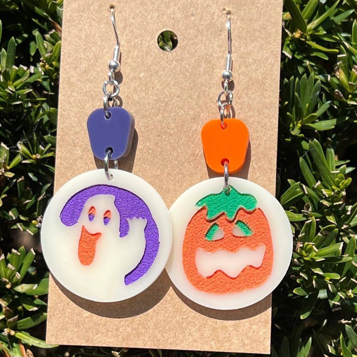 Acrylic Halloween Pumpkin Ghost Cat Element Earrings