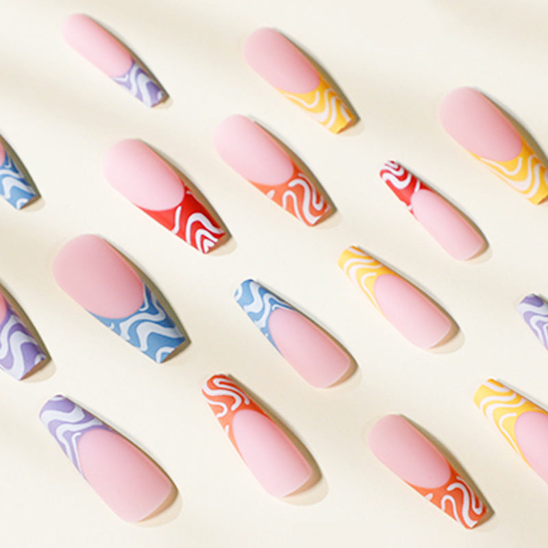 Rainbow Wave Fake Nails Nail Stickers