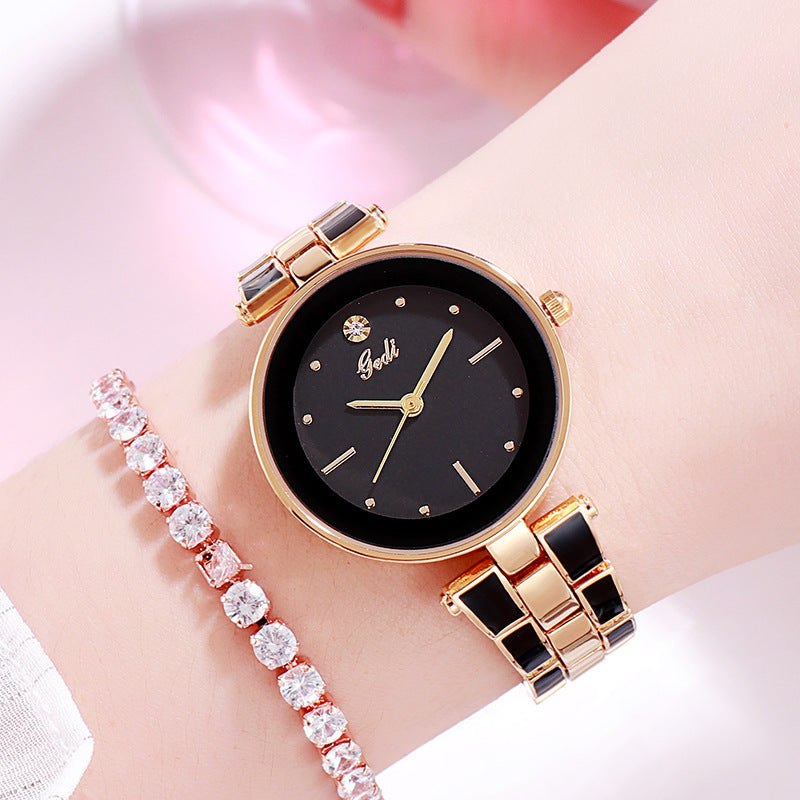 New Elegant Steel Strap Women's Watch Korean Style Trendy Student White Quartz Watch