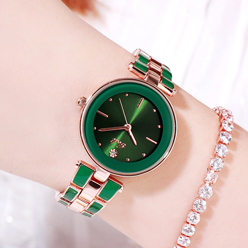 New Elegant Steel Strap Women's Watch Korean Style Trendy Student White Quartz Watch