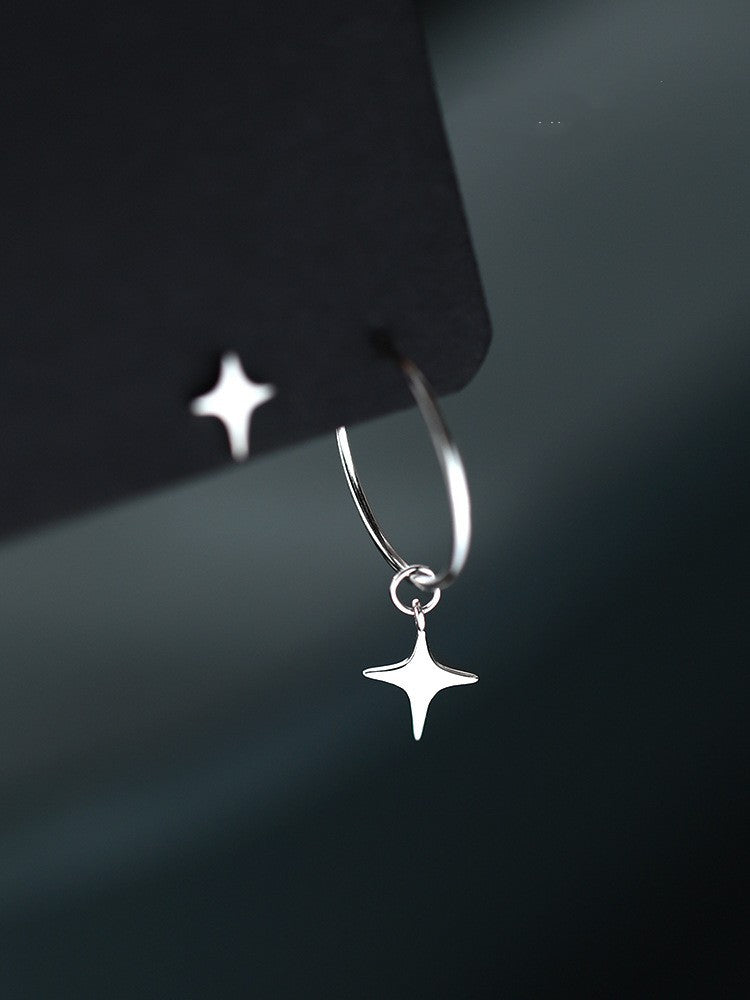 925 Sterling Silver Needle Asymmetric Star Ear Studs Women