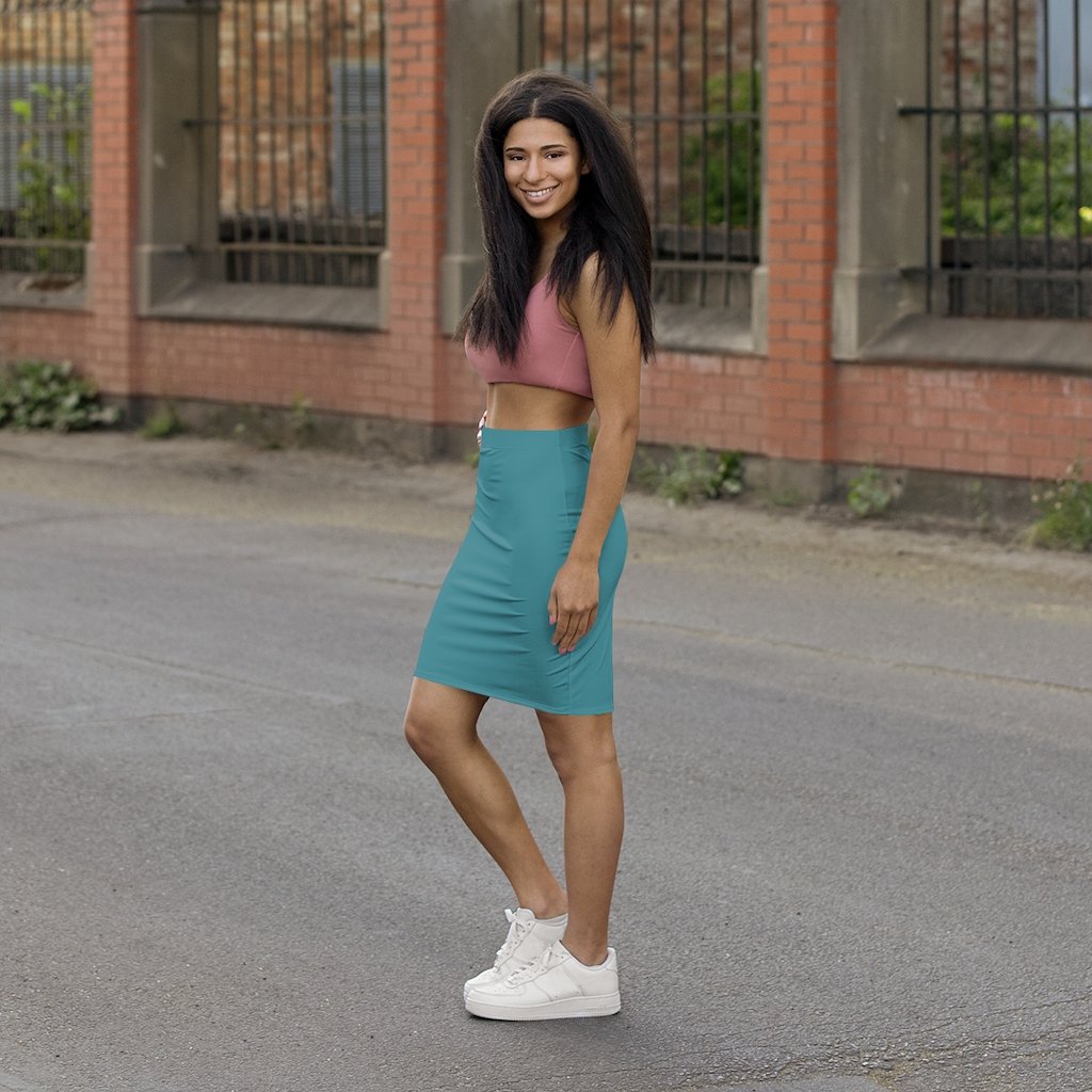 Womens Pencil Skirt, Aqua Green Stretch Mini