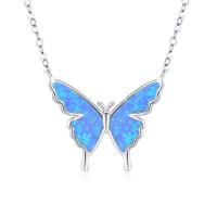 Silver Opal Butterfly Necklace