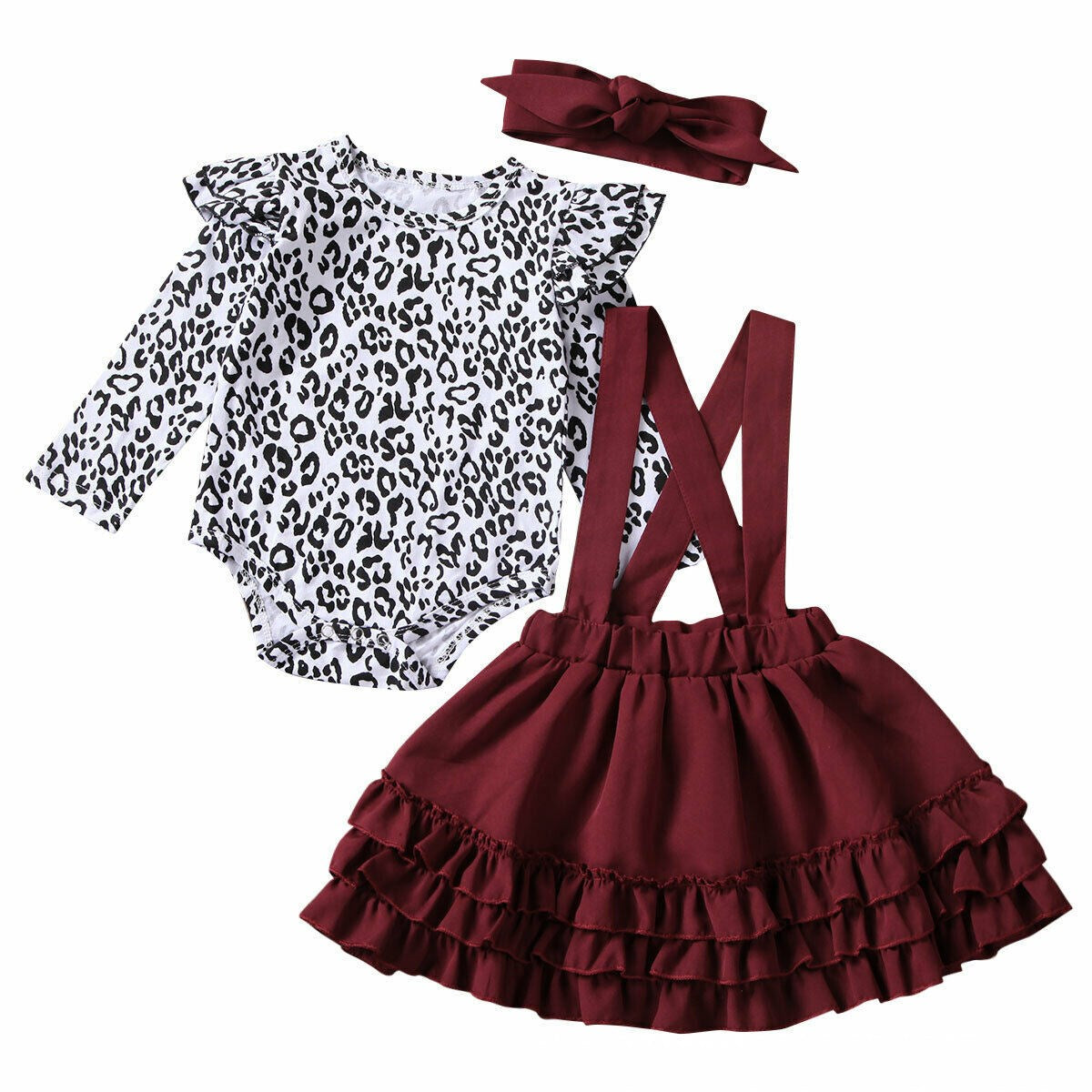 Leopard Print Children's Romper Strap Lace Skirt Girls Set