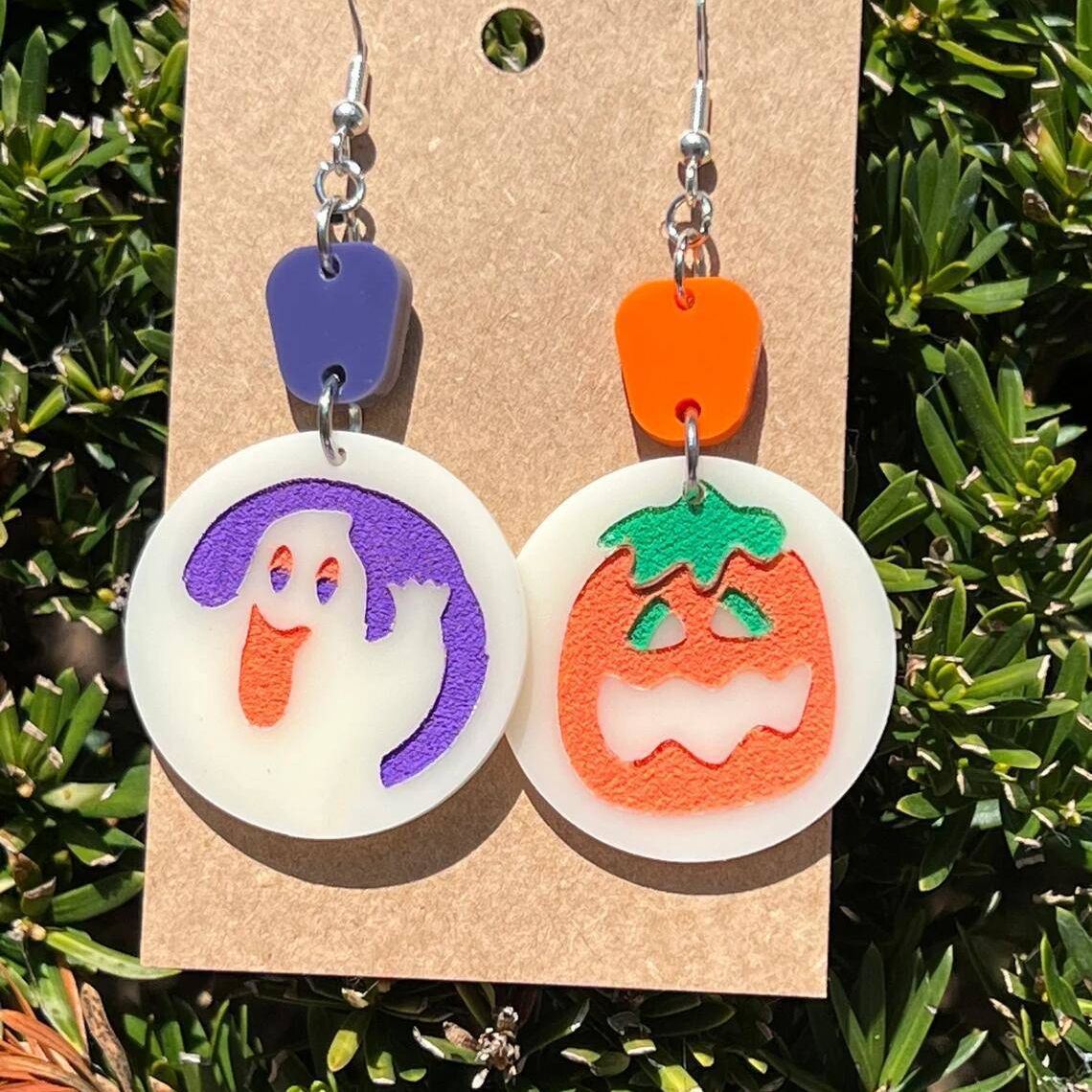 Acrylic Halloween Pumpkin Ghost Cat Element Earrings