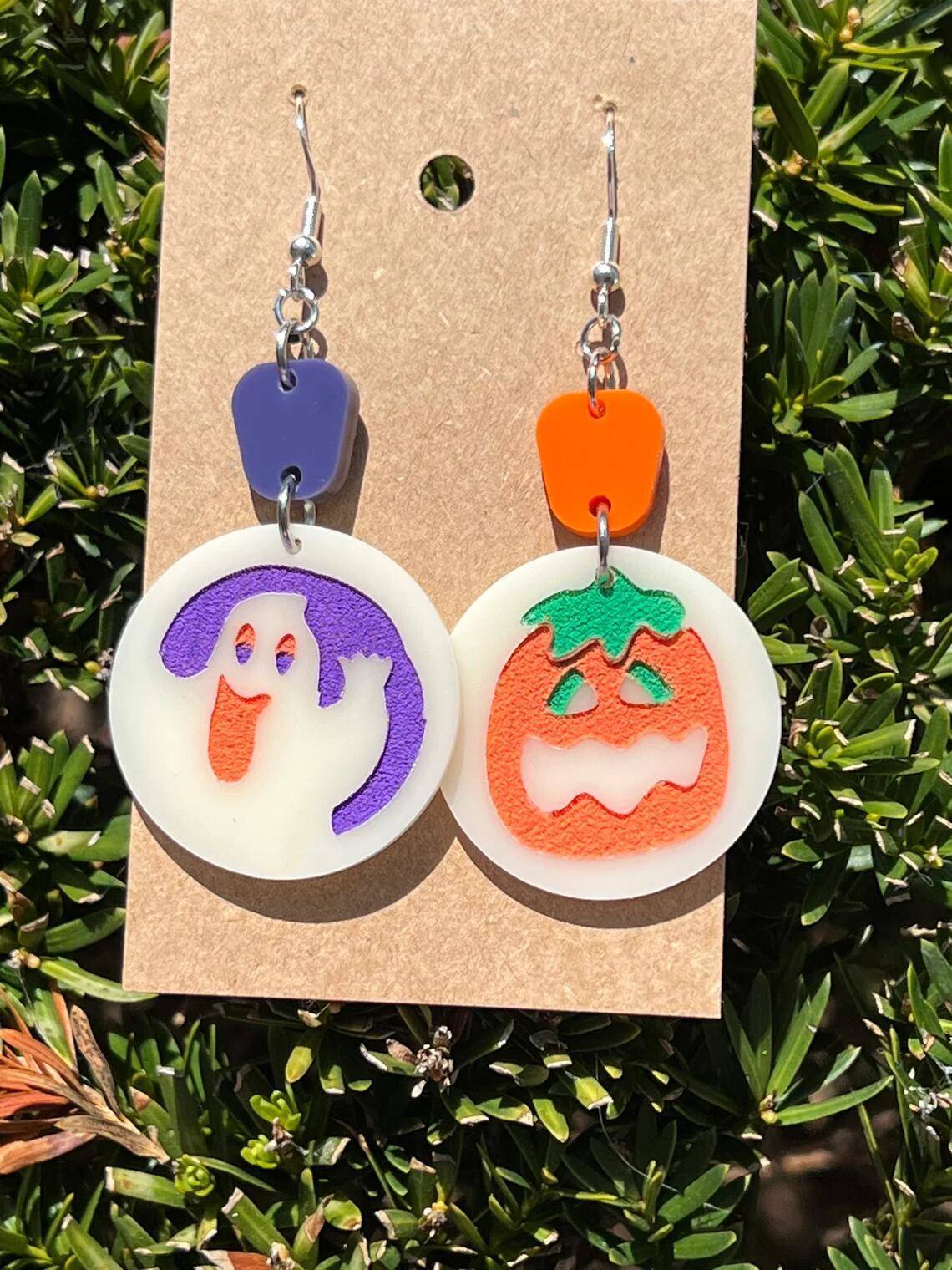 Acrylic Halloween Pumpkin Ghost Cat Element Earrings