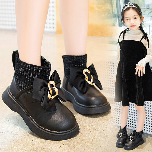 Winter New Cute Bow Children's Padded Cotton Boots