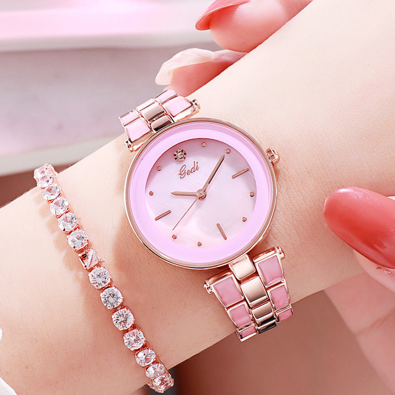 New Elegant Steel Strap Women's Watch Korean Style Trendy Student White Quartz Watch