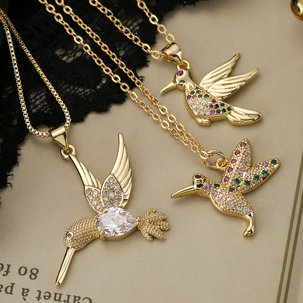 Niche Personality Bird Pendant Necklace Copper Plating 18K Gold