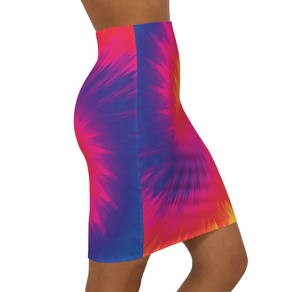 Womens Pencil Skirt, Tie Dye Rainbow Stretch Mini