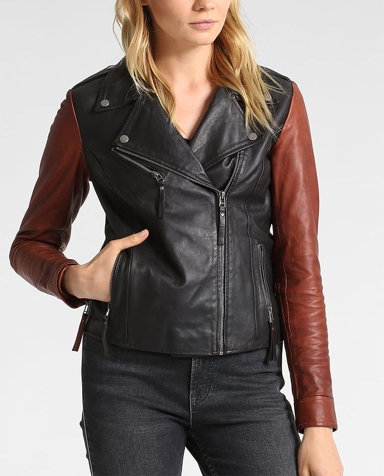 Women Real Lambskin Leather Biker Jacket KW278