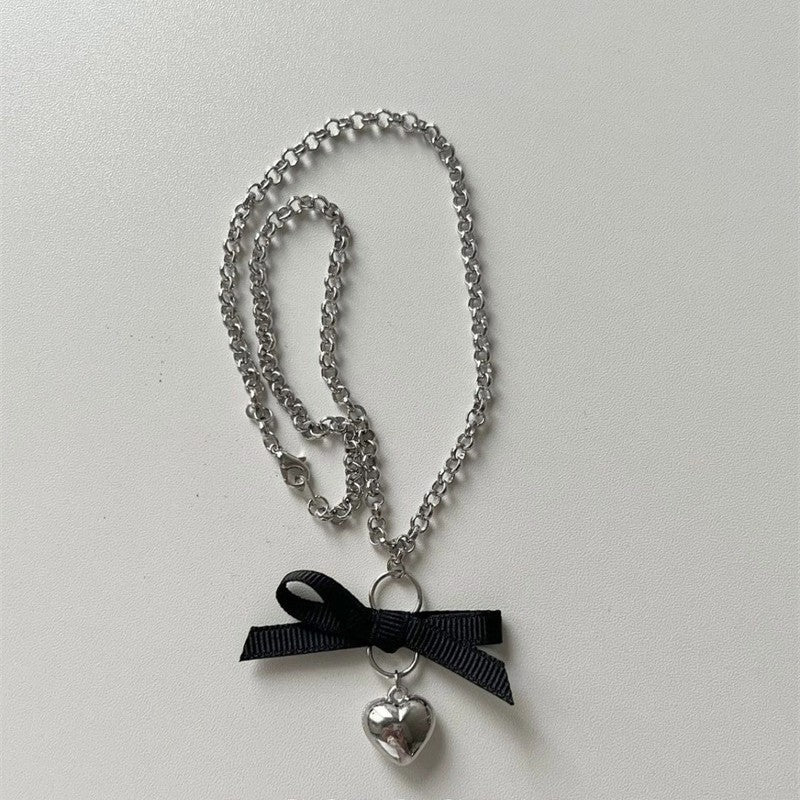 Titanium Steel Black Bow Necklace