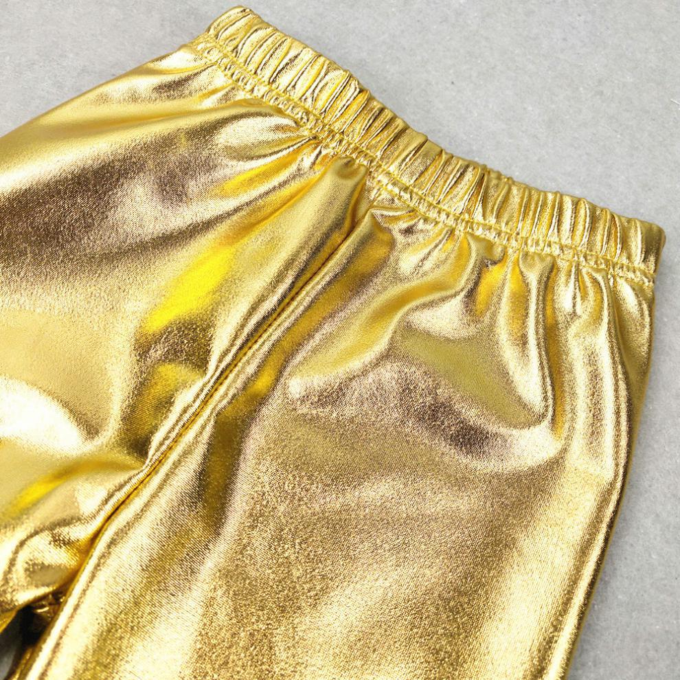 Girls' Fashion Elastic Waist Trim Shiny Hot Gold Pants