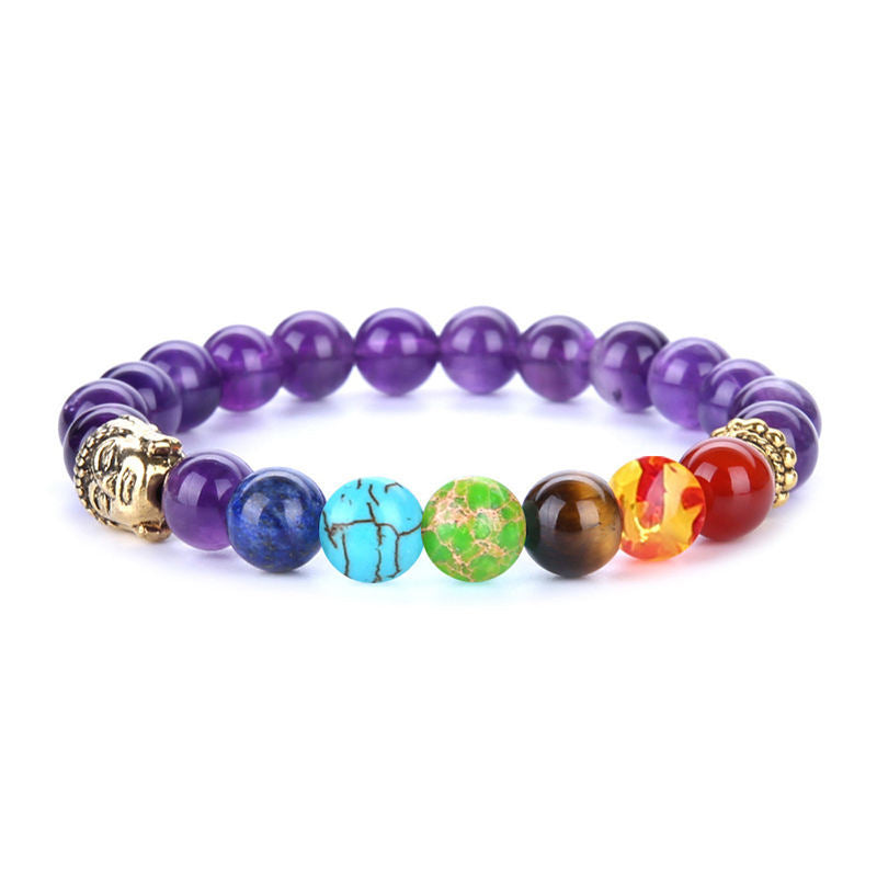 Natural Lava Stone 7 Color Amethyst Tiger Eye Bracelet