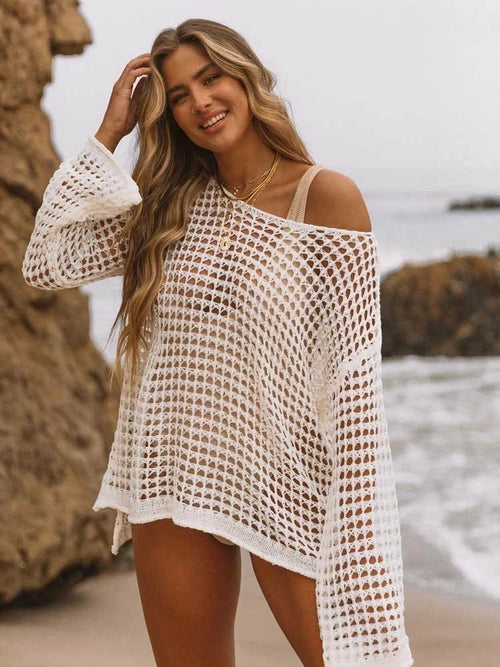 KNITTED Casual Cover-Ups long sleeve O-neck Swimwears